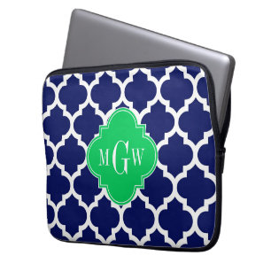 Navy Vit Marockansk #5 Smaragd 3 Initialer Monogra Laptop Sleeve