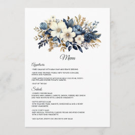 Navy, Vit och Guld Blommig Bröllop Meny