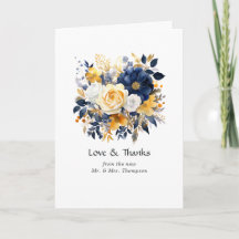 Navy, vit och guld blomsterbröllop