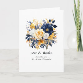 Navy, vit och guld blomsterbröllop tack kort