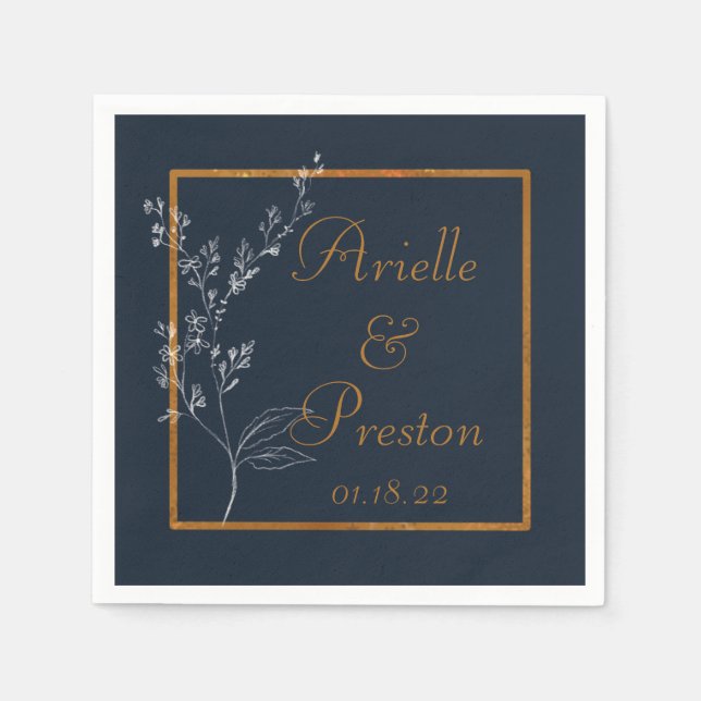 Navy, Vit och Guld Minimalistisk Pappersservett (Framsidan)