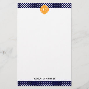Navy Vit Polka Prick Melon Fyrklöver 3 Monogram Brevpapper