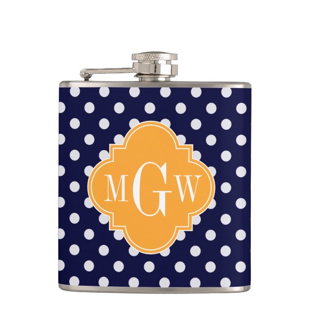 Navy Vit Polka Prick Melon Fyrklöver 3 Monogram Fickplunta (Framsidan)