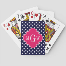 Navy Vit Prickig Hallon Fyrklöver 3 Monogram Spel Kort