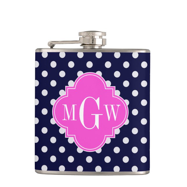 Navy Vit Prickig Rosa Fyrflikig 3 Monogram Fickplunta (Framsidan)