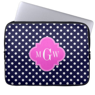 Navy Vit Prickig Rosa Fyrflikig 3 Monogram Laptop Fodral