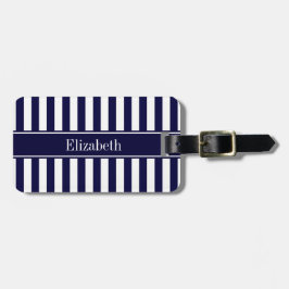Navy Vit Rand Navy Blå Band Namn Monogram Bagagebricka