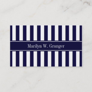 Navy Vit Rand Navy Blå Band Namn Monogram Visitkort