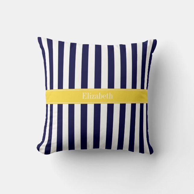 Navy Vit Randig Ananas Band Namn Monogram Kudde (Framsida)
