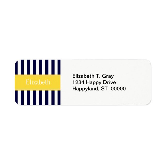 Navy Vit Randig Ananas Band Namn Monogram Returadress Etikett (Framsidan)