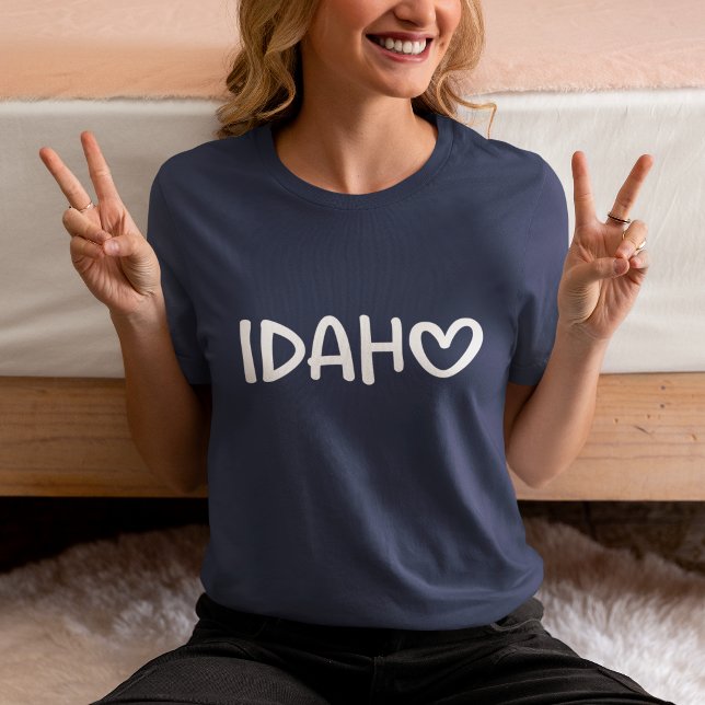 Navy Vit Whimsical Hjärt Typografi Idaho T Shirt (Navy White Whimsical Heart Typography Idaho Tri-Blend Shirt)