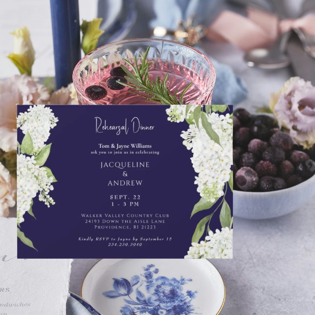 Navy Vita Hydrangeor Övningsmiddag Inbjudningar (Skapare uppladdad)
