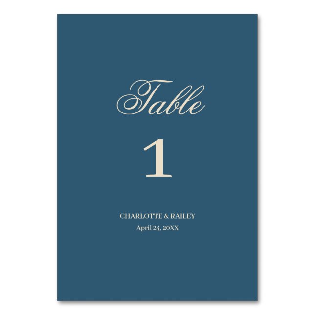 Navy vitt bröllop bordsnummer (Framsidan)