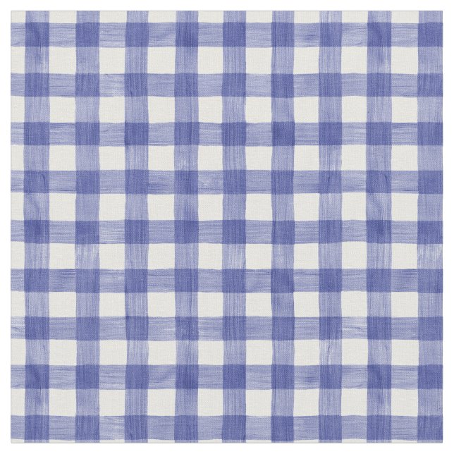 Navy Watercolor Gingham Fabric Tyg (Närbild)