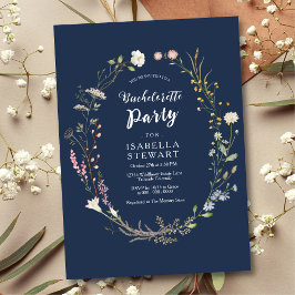 Navy Watercolor WildblomBachelorette Party Inbjudningar