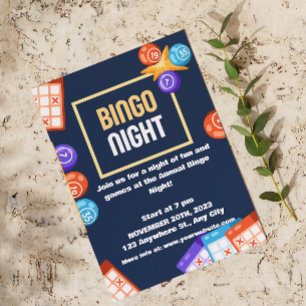 Navy White Bingo Nattfest Inbjudan