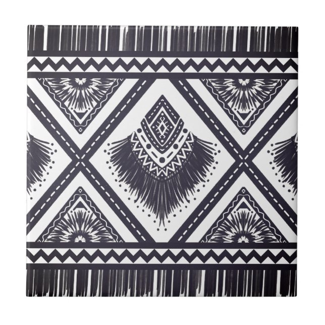 Navy White Boho Mönster Kakelplatta (Framsidan)