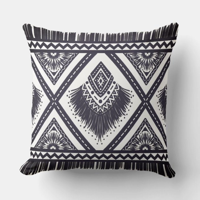 Navy White Boho Patterned Dekorativ kudde (Framsida)