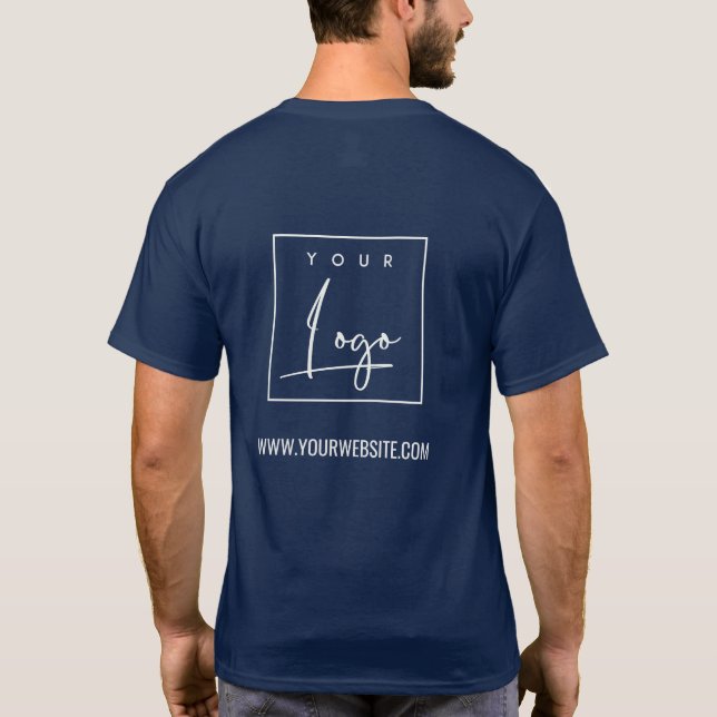 Navy White Business Add Your Logotyp Namn webbplat T Shirt (Baksida)