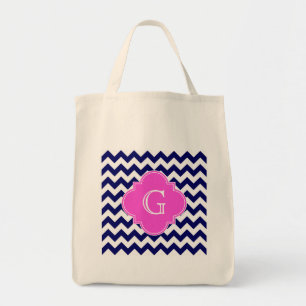 Navy White Chevron Shock rosa Quatrefoil Monogram Tygkasse