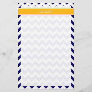 Navy White Chevron ZigZag Goldenrod Namn Monogram Brevpapper