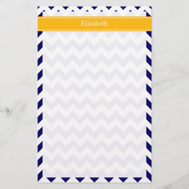 Navy White Chevron ZigZag Goldenrod Namn Monogram Brevpapper (Framsida)