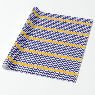 Navy White Chevron ZigZag Goldenrod Namn Monogram Presentpapper