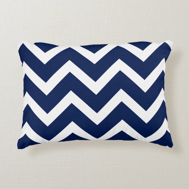 Navy & White Chevron Zigzag Mönster Prydnadskudde (Framsidan)