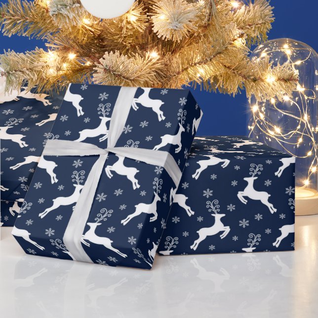 Navy & White Jul Renar Mönster Presentpapper (Helgdagar)