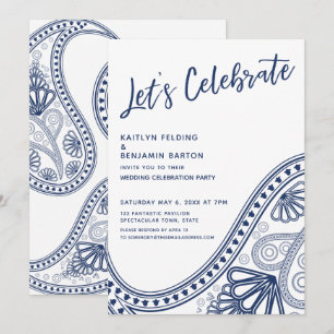 Navy White Let's Celebrate Paisley Endast för mott Inbjudningar