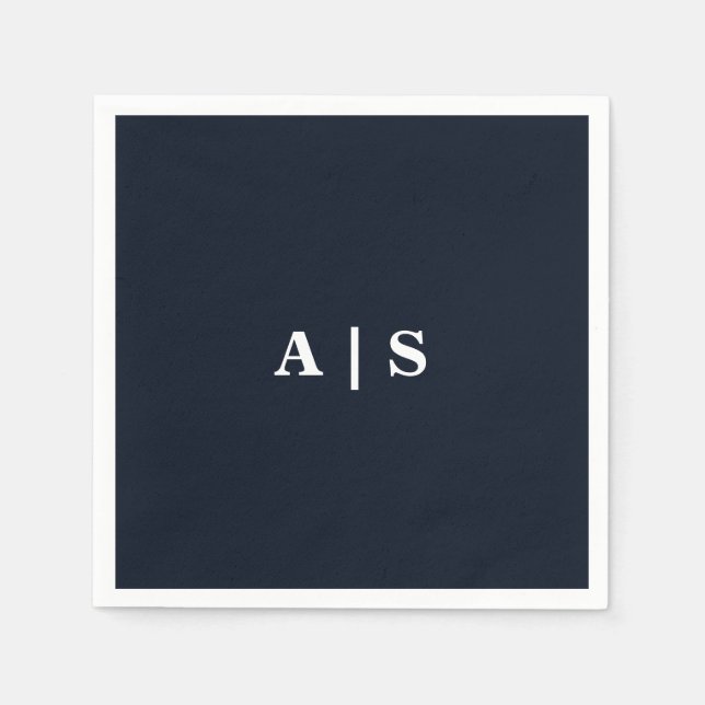 Navy & White Monogram Bröllop Cocktail Pappersservett (Framsidan)