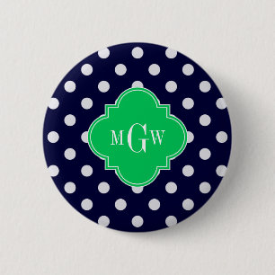Navy White Polka Dot Emerald Quatrefoil 3 Monogram Knapp