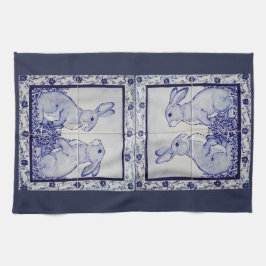 Navy White Rabbit Tile Kitchen Towel Dedham Blue Kökshandduk