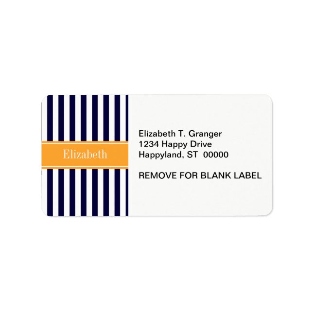 Navy White Rand Cantaloupe Ribbon Namn Monogram Adressetikett (Framsidan)