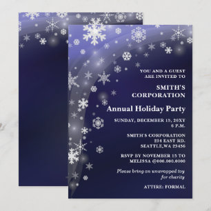 Navy White Snöflingor Corporate Julfest Inbjudningar