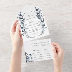 Navy & White Wildblomme Silhouette Wandan Bröllop