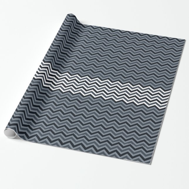 Navy White Zigzag Presentpapper (Utrullad)
