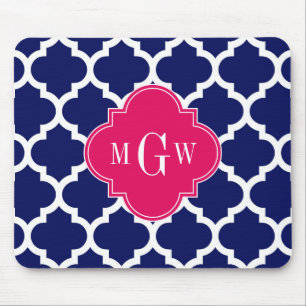 Navy Wht Marockansk #5 Hallon 3 Initialer Monogram Musmatta