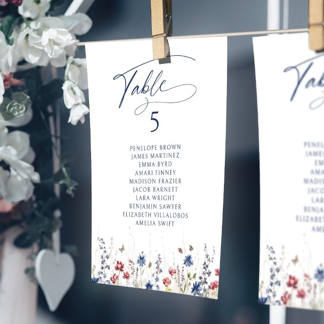 Navy Wildflower Rustic table number seating chart Inbjudningar (Navy Wildflower Rustic table number seating chart)