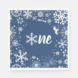 Navy Winter First Birthday Snowflake One Napkins Pappersservett