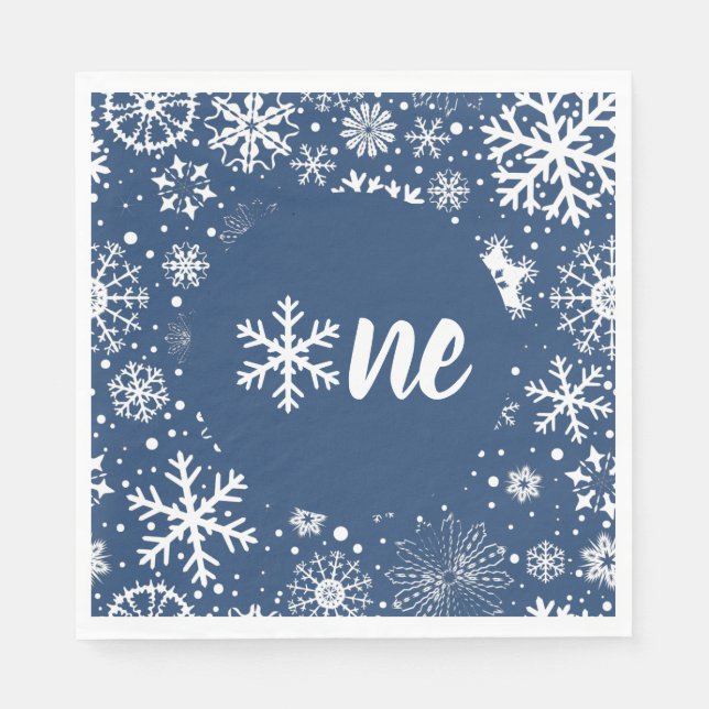 Navy Winter First Birthday Snowflake One Napkins Pappersservett (Framsidan)