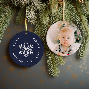 Navy Winter Snowflake First jul Keepsaké Julgransprydnad Keramik