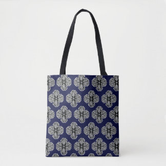 Navy with black and white designed  tote back tygkasse