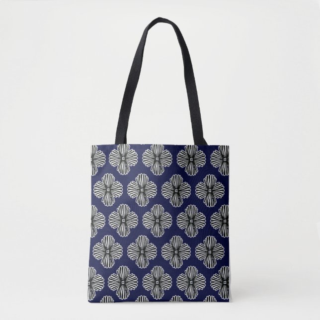 Navy with black and white designed  tote back tygkasse (Framsida)
