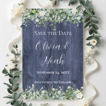 Navy Wood Eucalyptus Save the Date | Rustic