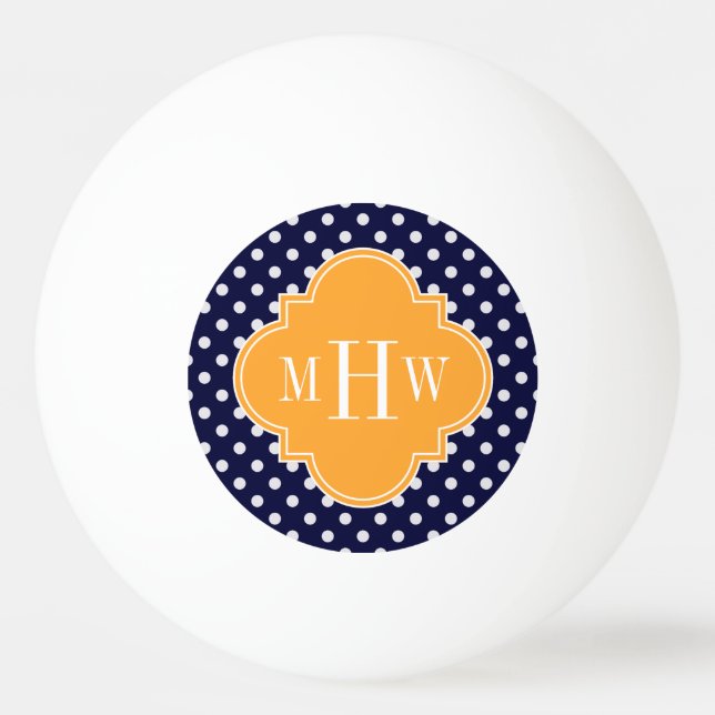 Navy Wt Polka Dot Cantaloupe Quatrefoil 3 Monogram Pingisboll (Framsidan)