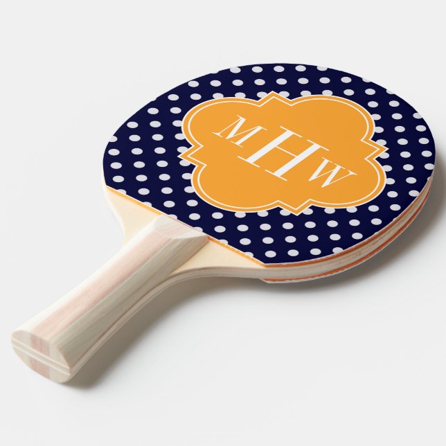 Navy Wt Polka Dot Cantaloupe Quatrefoil 3 Monogram Pingisracket (Frontvinkel)