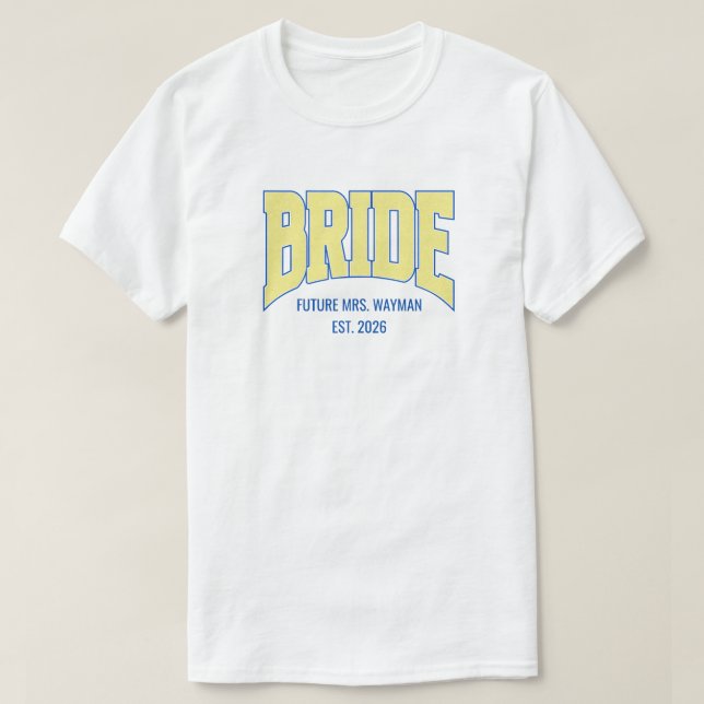 Navy + Yellow Faux Glitter BRIDE Engagement Bridal T Shirt (Design framsida)