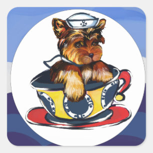 Navy Yorkie Poo Fyrkantigt Klistermärke