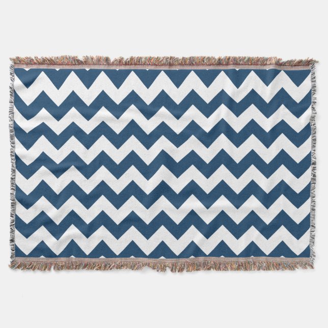Navy Zigzag, Navy Chevron, Geometric Mönster Filt (Framsidan)